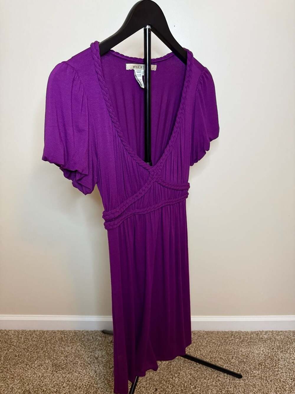 Max‎ Studio Purple Braided Detail Short Sleeve Dress Size S - Picture 4 of 5